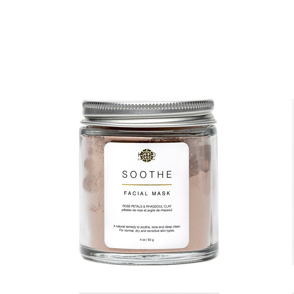 Soothe facial mask containing rose petals and Rhassoul Clay